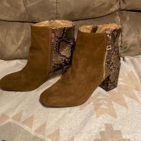 Brown Snake Print Ankle Boots - Picture 1 of 7